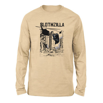 Slothzilla Men/Unisex Drop Shoulder Sweatshirt in Heather Sand Dune color